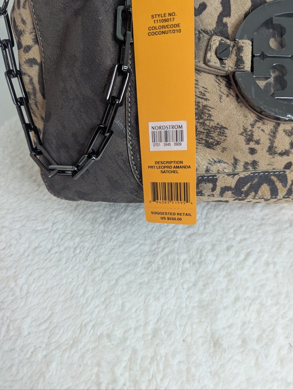 Tory Burch Amanda Leopard Print Satchel Chain Strap NWT Tag Coconut 11109017 - Picture 7 of 15
